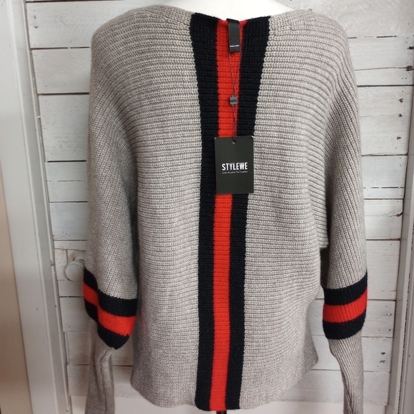 Stylewe NWT Color Block Boat Neck Dolman Batwing Sleeve Sweater Size Medium - Picture 5 of 12